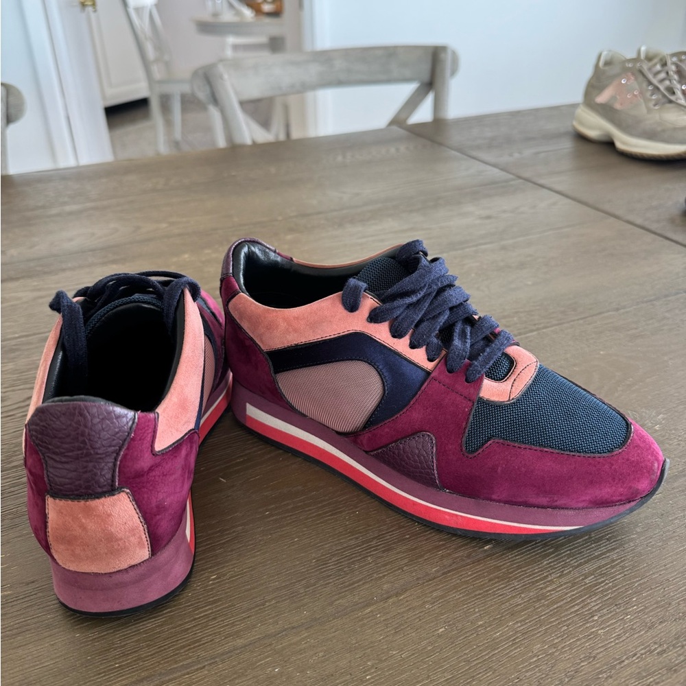 BURBERRY Multi-Color Suede & Mesh Sneakers - Burgundy/Pink -size 7.5 - Picture 5 of 8